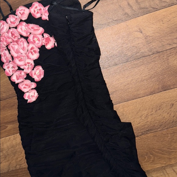 Betsey Johnson New York Size Large Dress Floral Detail Vintage Ruched Overlay - Picture 12 of 14